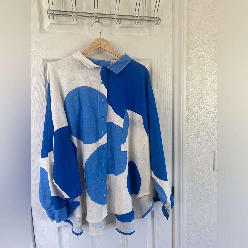 Nettle Studios linen Polka Dot Soft
Volume long sleeve Shirt in colorway DOTTIE - Picture 2 of 5